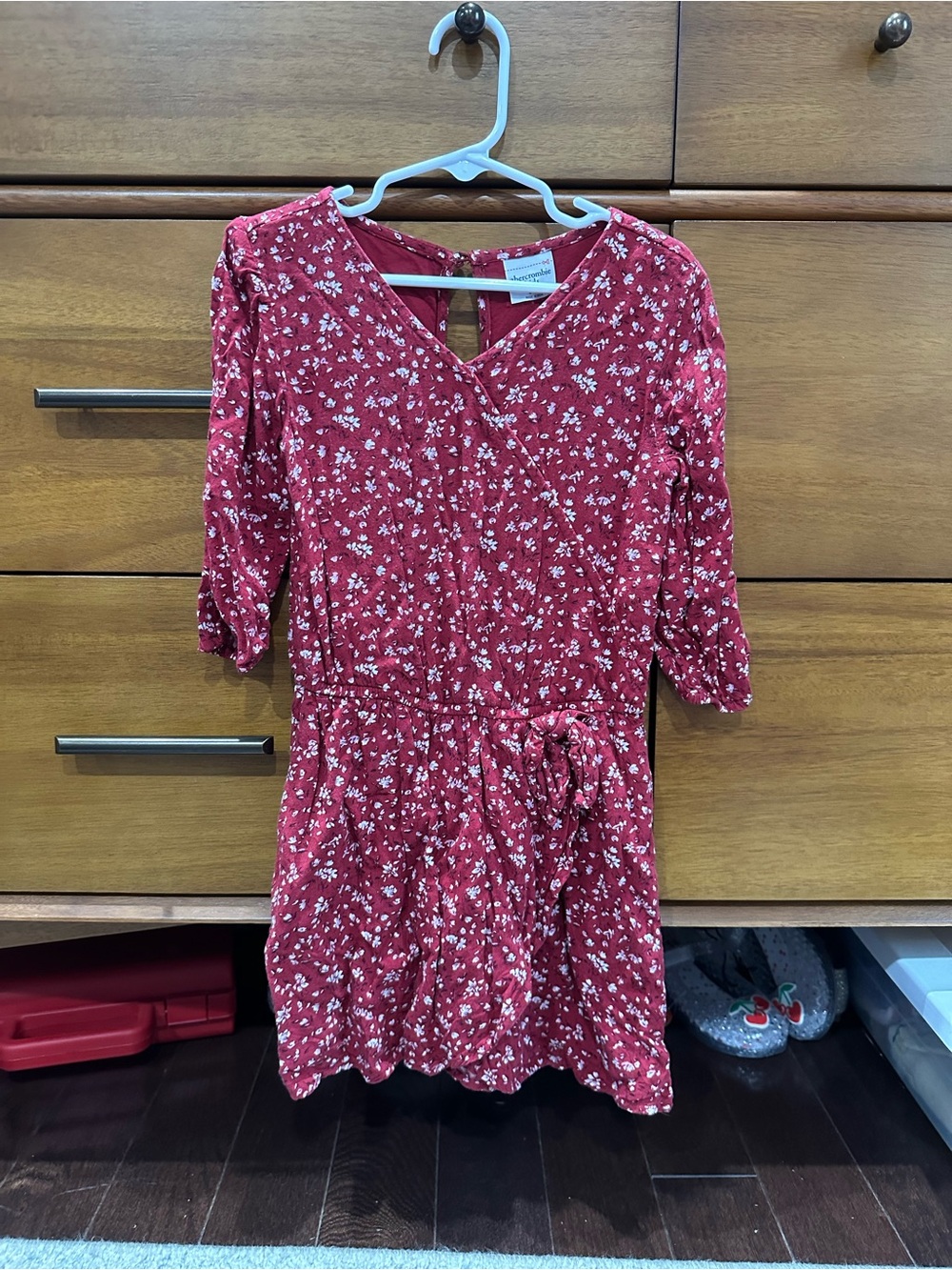 abercrombie kids Red Floral Wrap-Style Dress
